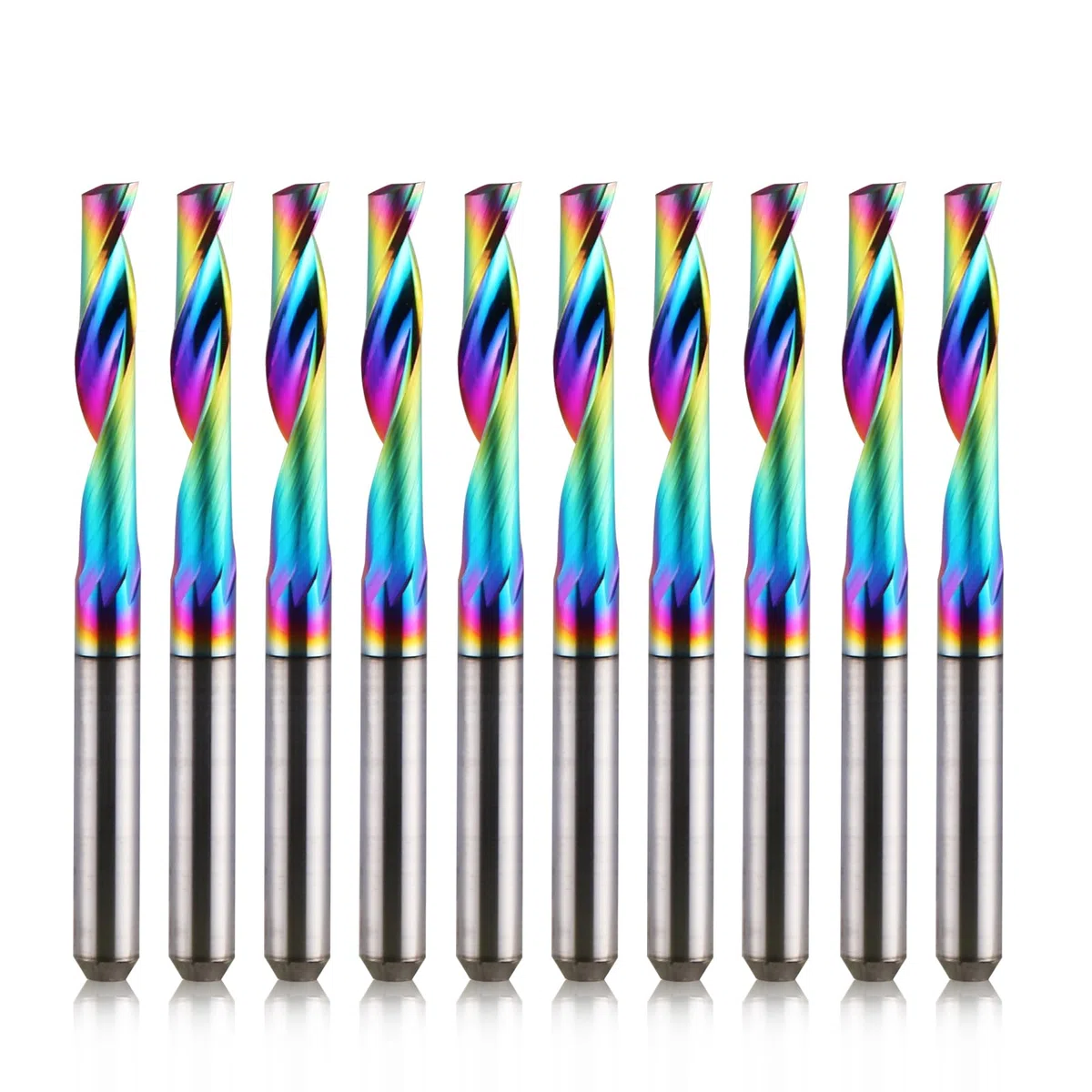 Lot de 10 fraises à cannelure unique CNC - Tige de 1/8" - Diamètre de coupe de 1/8" - Longueur de coupe de 17 mm - Fraise en alliage de carbure de tungstène solide - Fraise à revêtement DLC pour