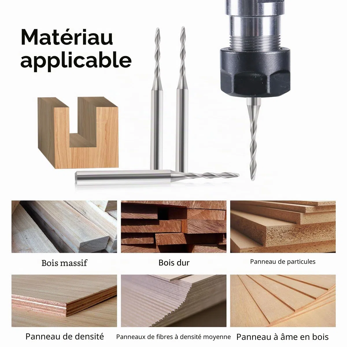 EU_HOZLY Lot de 5 fraises à tête sphérique CNC, double flûte, tige 6 mm, longueur OVL