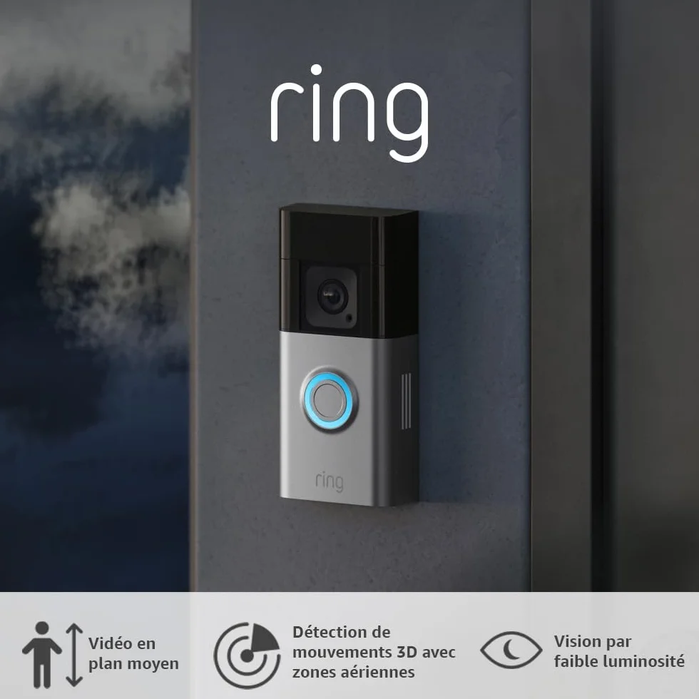 Sonnette vidéo Pro sans fil Ring (Battery Video Doorbell Pro) | Sonnette avec vidéo en plan moyen, détection de mouvements 3D, vision nocturne couleur et Wi-Fi