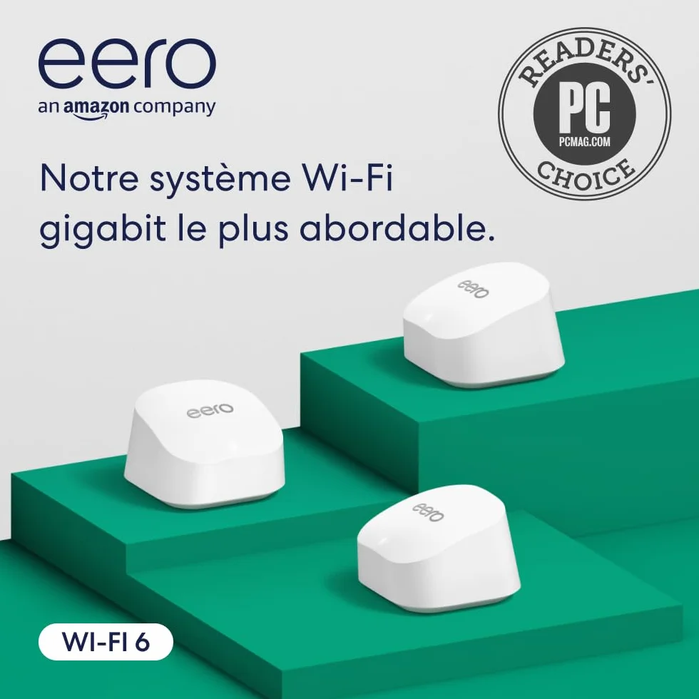 Routeur Wi-Fi maillé Amazon eero 6+ | Ethernet 1,0 Gb/s | Couvre jusqu'à 420 m² | Possibilité de connecter plus de 75 appareils | Lot de 3 | Modèle 2022