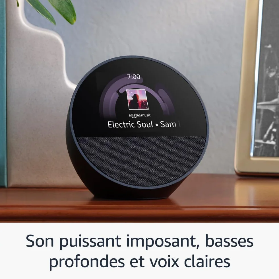 Amazon Echo Spot (Nouvelle génération) | Réveil connecté avec un son de qualité | Noir, avec accès anticipé à Alexa+