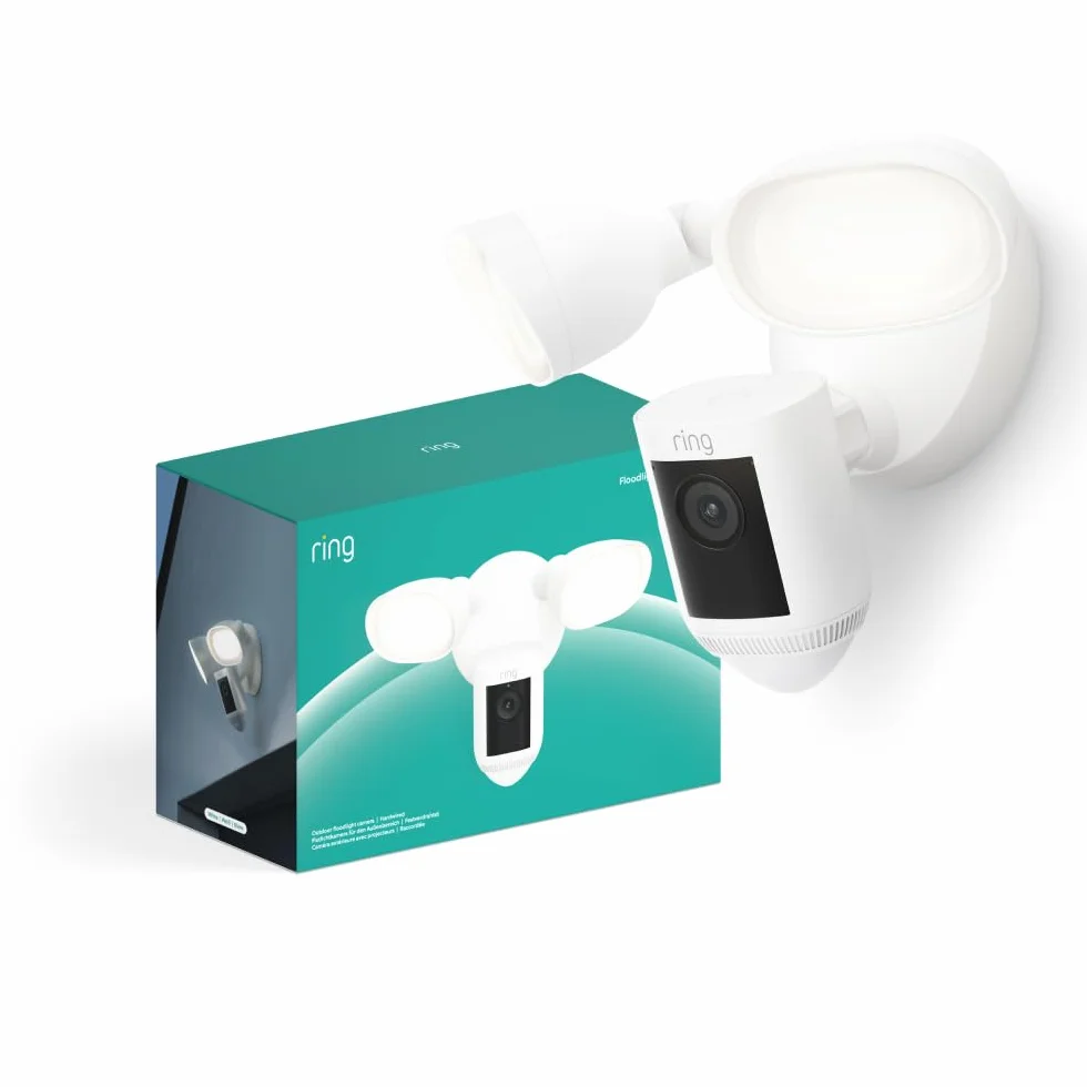 Ring caméra Floodlight Pro filaire (Floodlight Cam Wired Pro) |Vidéo 2K avec Ring Vision, détection de mouvements 3D, alternative à la vidéosurveillance | Essai gratuit de Ring Home pendant 30 jours