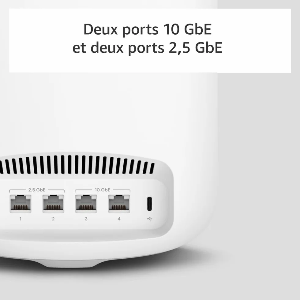 Routeur Wi-Fi maillé Amazon eero Max 7 : Ethernet 10 Gb/s, couvre jusqu'à 230 m², possibilité de connecter plus de 250 appareils, idéal pour le gaming, dernière génération (1 pièce)