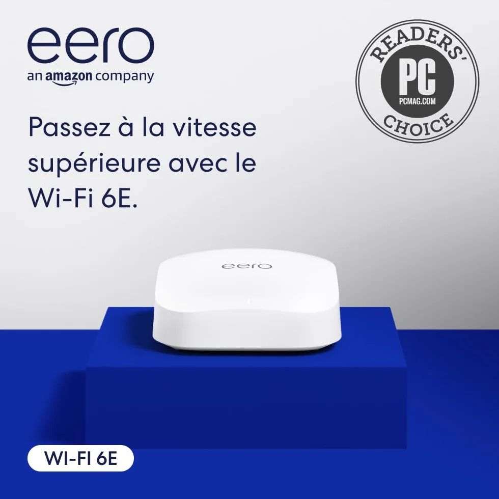 Routeur Wi-Fi maillé Amazon eero Pro 6E | Ethernet 2,5 Gb/s | Couvre jusqu'à 190 m² | Possibilité de connecter plus de 100 appareils | Idéal pour streaming, travail et gaming | 1 pièce | Modèle 2022