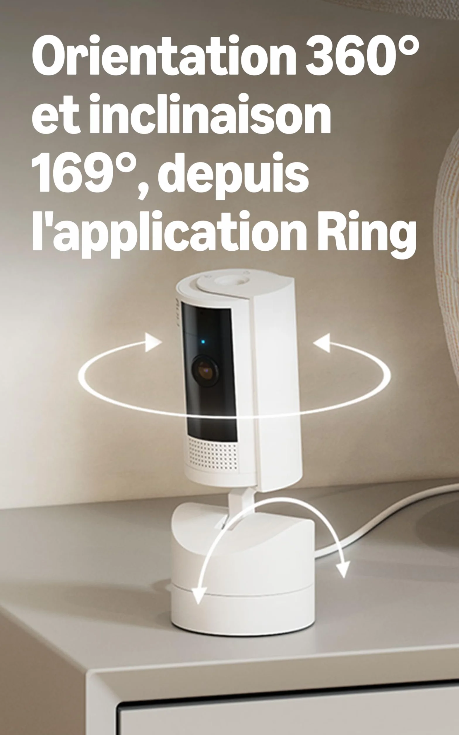 Caméra intérieure orientable Ring (Pan-Tilt Indoor Camera) | Caméra de surveillance des animaux, à prise, orientable à 360° et inclinable à 169° | Essai Ring Protect gratuit 30 jours