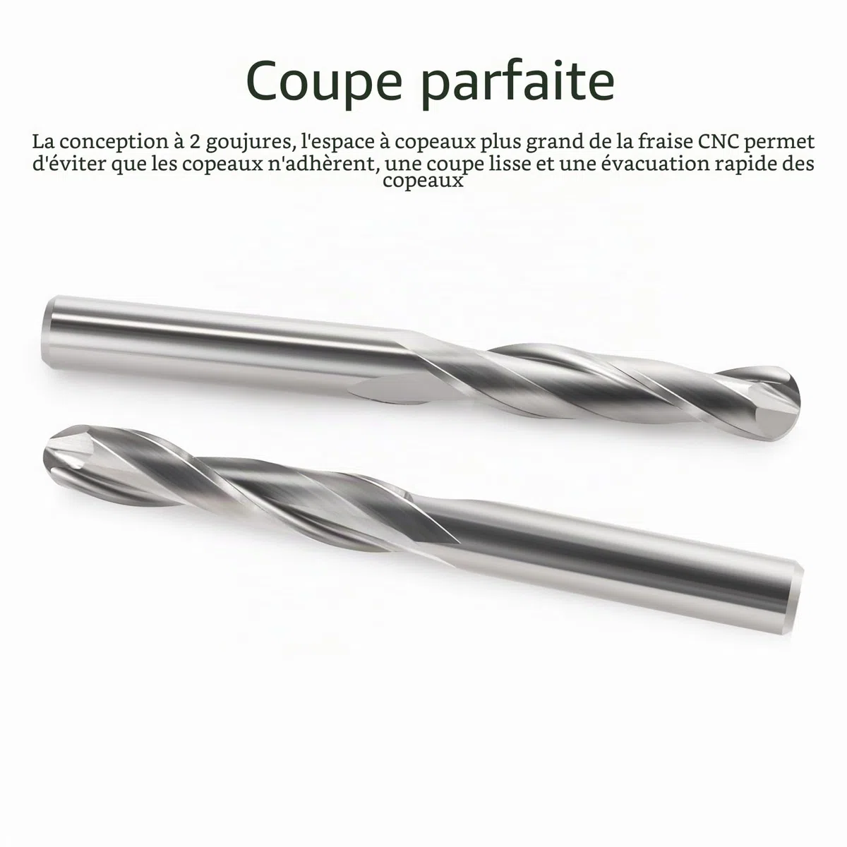EU_HOZLY Lot de 5 fraises à tête sphérique CNC, double flûte, tige 6 mm, longueur OVL