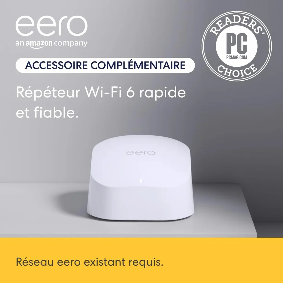 Amplificateur Wi-Fi maillé Amazon eero 6 | Couvre jusqu'à 140 m² | Possibilité de connecter plus de 75 appareils | Étend le réseau eero existant | 1 pièce | Modèle 2021