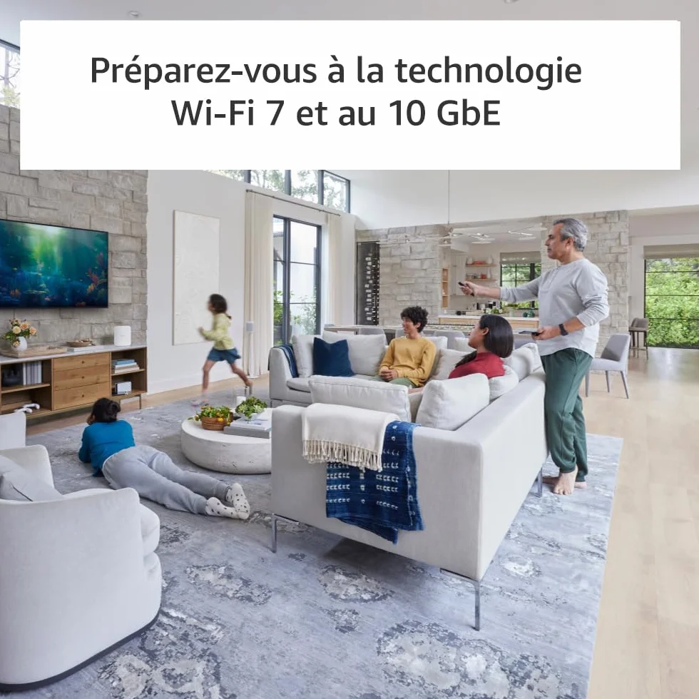 Routeur Wi-Fi maillé Amazon eero Max 7 : Ethernet 10 Gb/s, couvre jusqu'à 230 m², possibilité de connecter plus de 250 appareils, idéal pour le gaming, dernière génération (1 pièce)