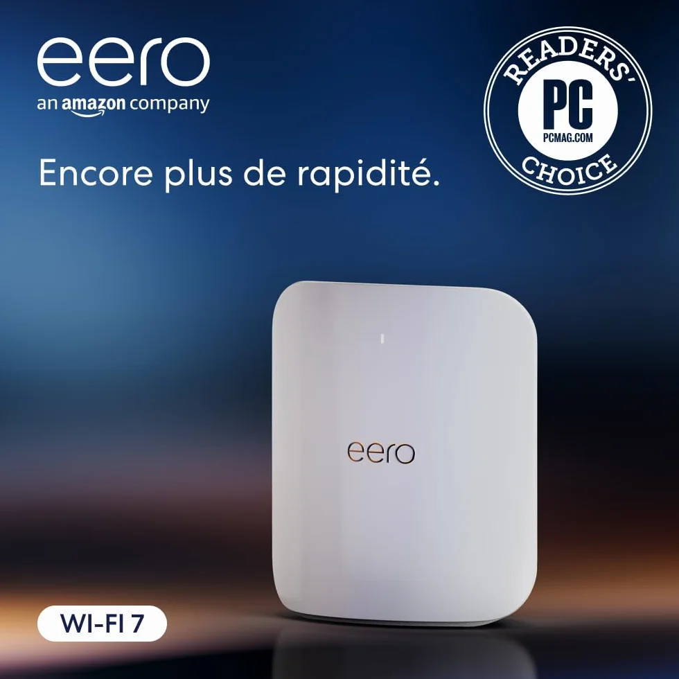 Routeur Wi-Fi maillé Amazon eero Max 7 : Ethernet 10 Gb/s, couvre jusqu'à 230 m², possibilité de connecter plus de 250 appareils, idéal pour le gaming, dernière génération (1 pièce)