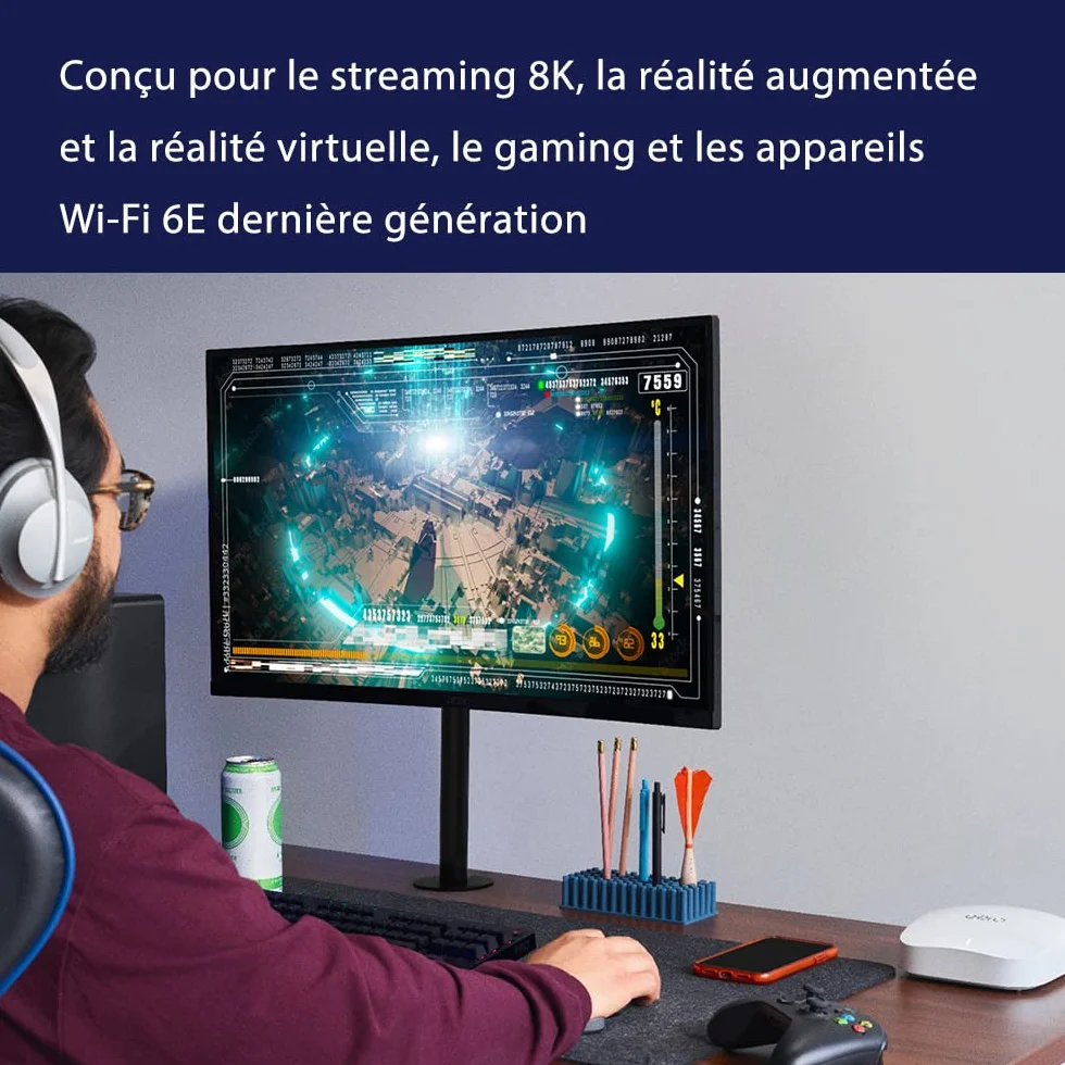 Routeur Wi-Fi maillé Amazon eero Pro 6E | Ethernet 2,5 Gb/s | Couvre jusqu'à 190 m² | Possibilité de connecter plus de 100 appareils | Idéal pour streaming, travail et gaming | 1 pièce | Modèle 2022