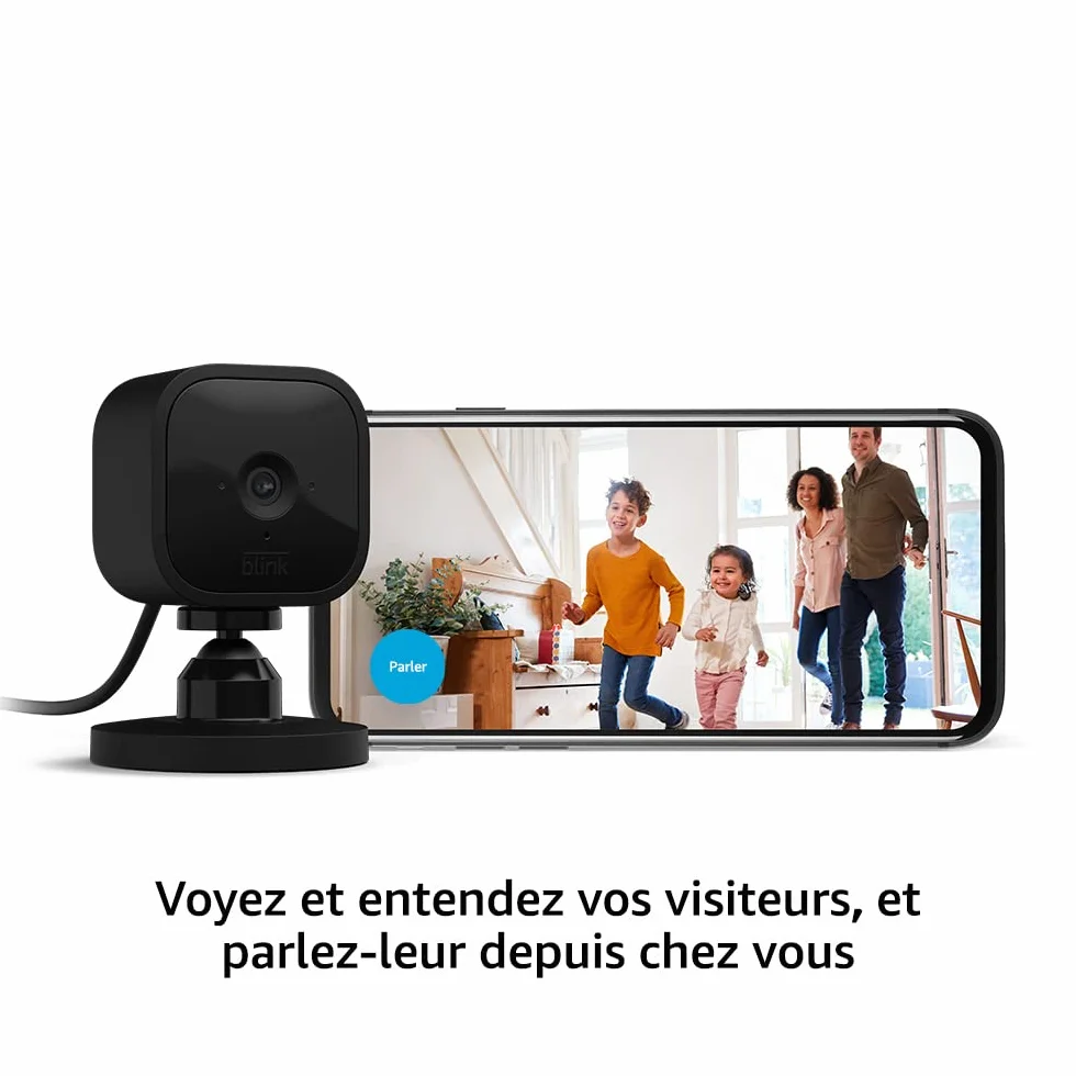 Blink Mini | Caméra d'intérieur connectée compacte à brancher | Vidéo HD 1080p, vision nocturne, détection de mouvements, audio bidirectionnel, config. facile, fonctionne avec Alexa | 2 caméras, Noir