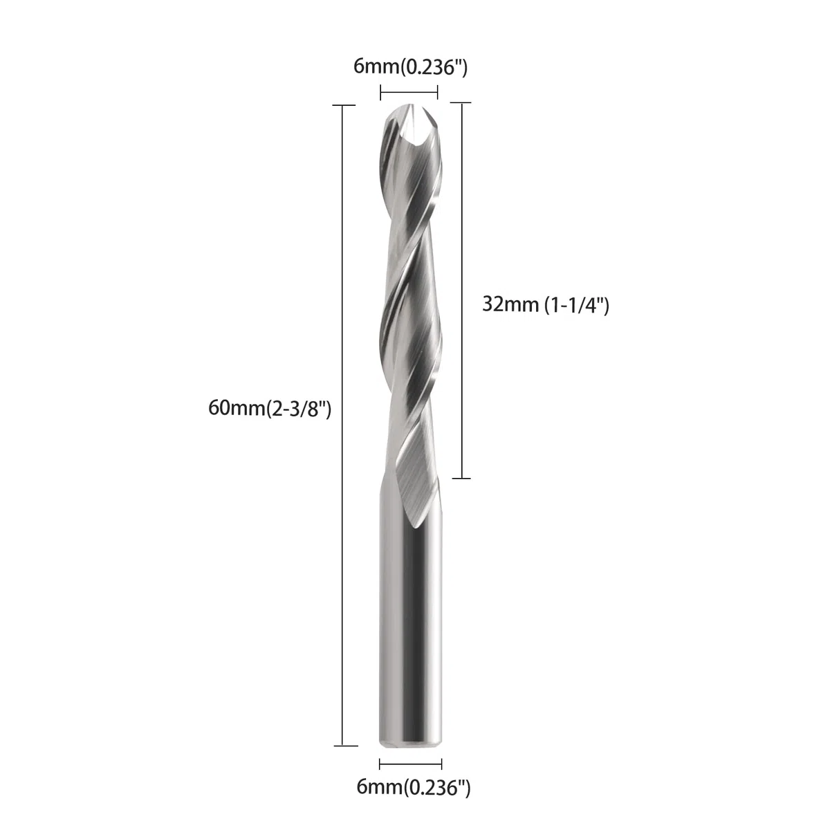 EU_HOZLY Lot de 5 fraises à tête sphérique CNC, double flûte, tige 6 mm, longueur OVL
