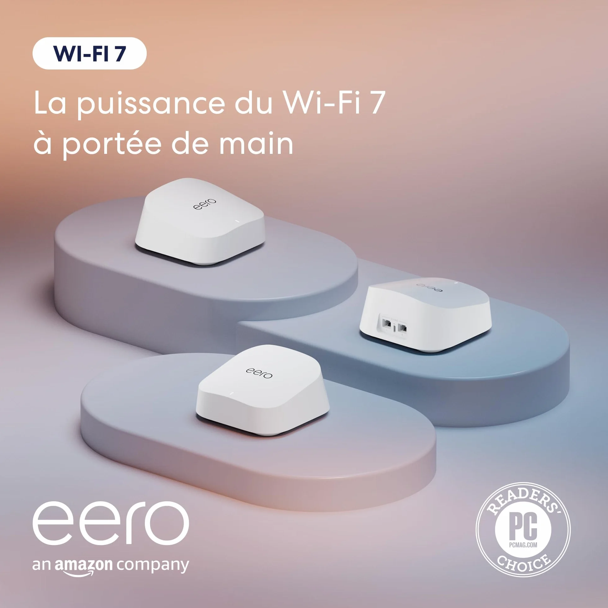 Routeur Wi-Fi 7 maillé bibande Amazon eero 7 (dernier modèle) : prise en charge des connexions Internet jusqu'à 2,5 Gb/s, couverture jusqu'à 560 m², lot de 3