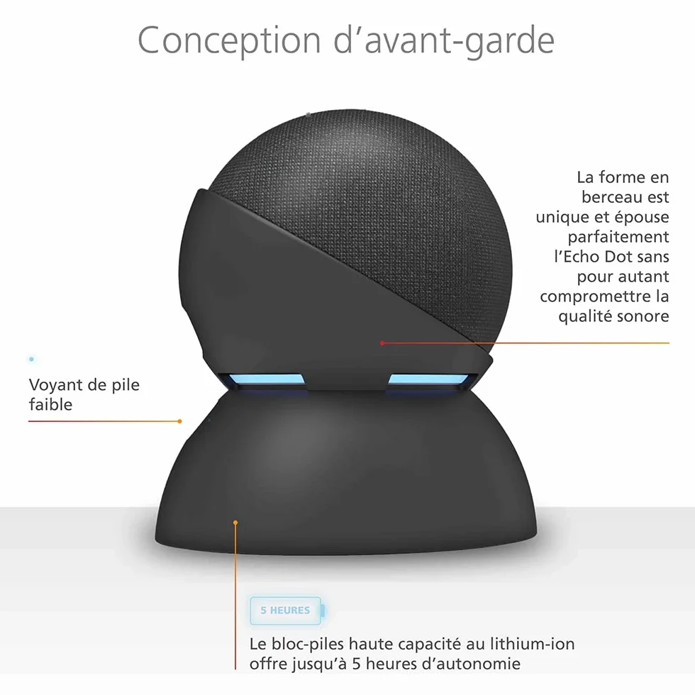 Socle avec batterie « Made for Amazon » pour Echo Dot (5e génération) Blanc