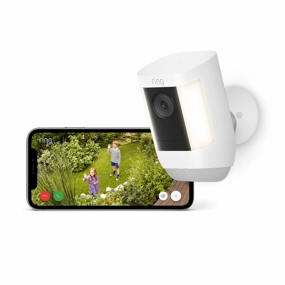 Caméra Spotlight Pro sans fil (Spotlight Cam Pro Battery) | Vidéo 2K avec Ring Vision, détection de mouvements 3D, à installer soi-même | Essai gratuit de l'abonnement Ring Home pendant 30 jours