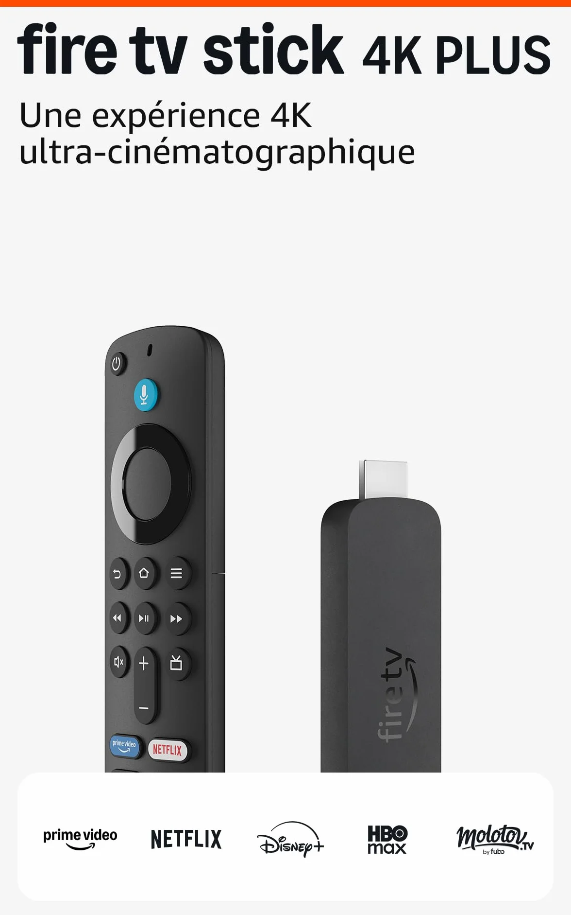 Amazon Fire TV Stick 4K Plus, avec prise en charge du Wi-Fi 6 et des technologies Dolby Vision/Atmos et HDR10+, Trouvez vos séries plus rapidement avec Alexa+