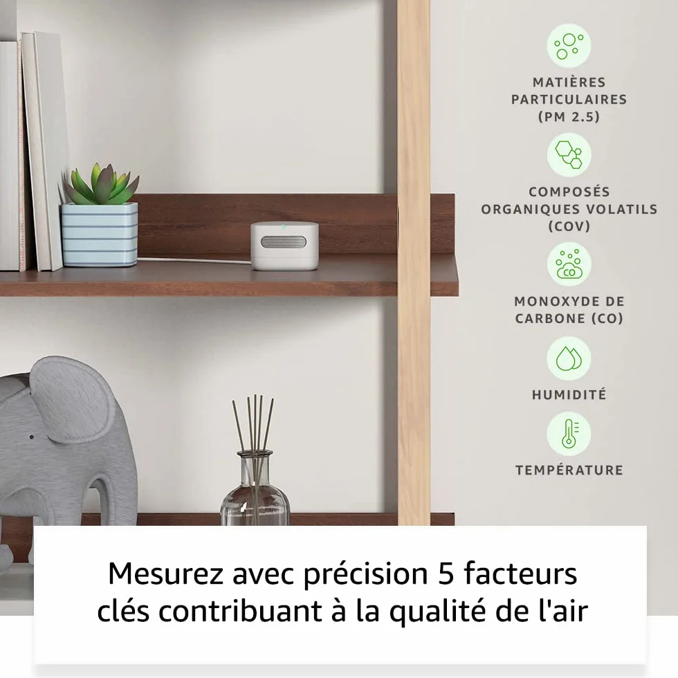 Amazon Smart Air Quality Monitor (Nouvelle génération) | Moniteur de qualité de l'air connecté Amazon | Découvrez la qualité de l'air | Fonctionne avec Alexa