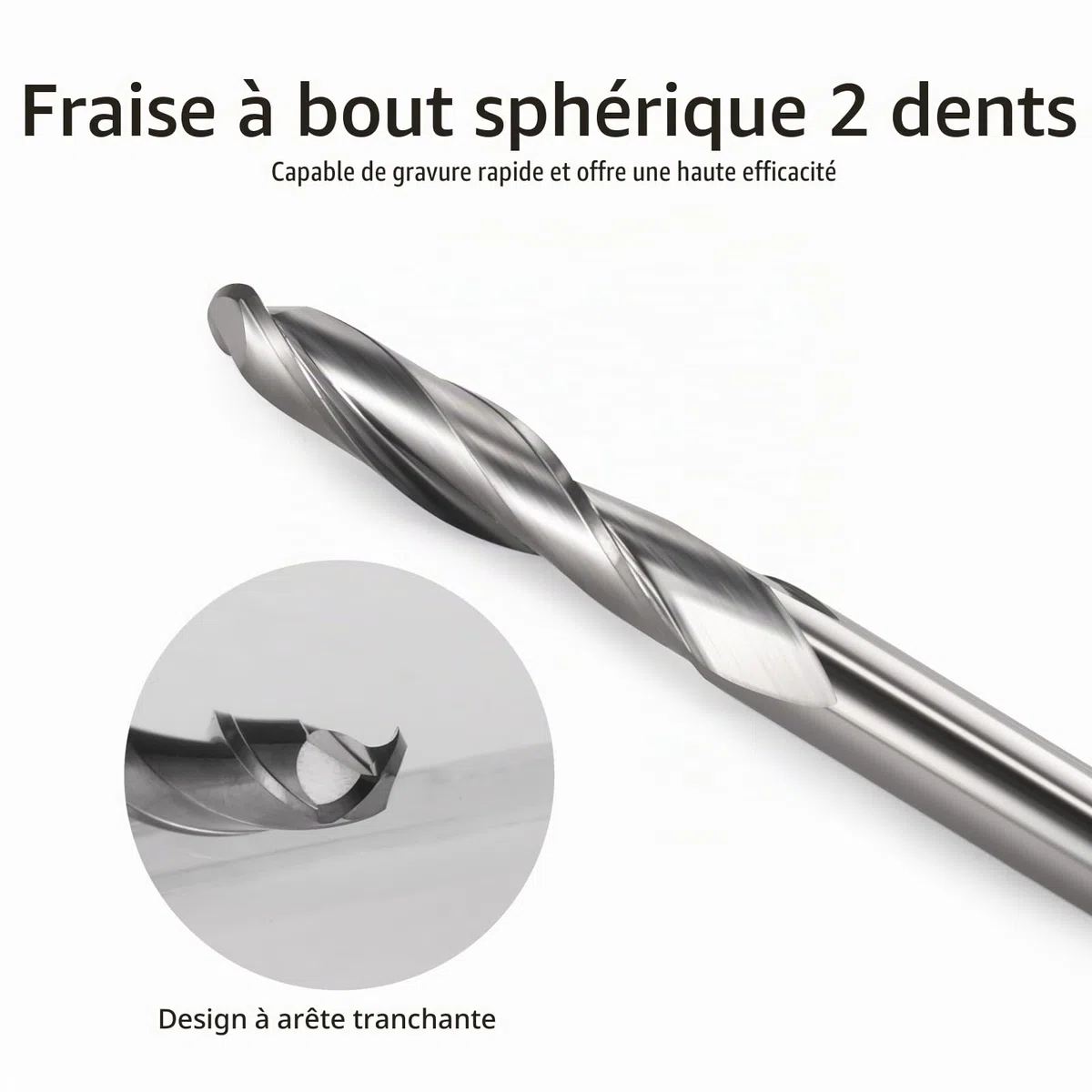 EU_HOZLY Lot de 5 fraises à tête sphérique CNC, double flûte, tige 6 mm, longueur OVL