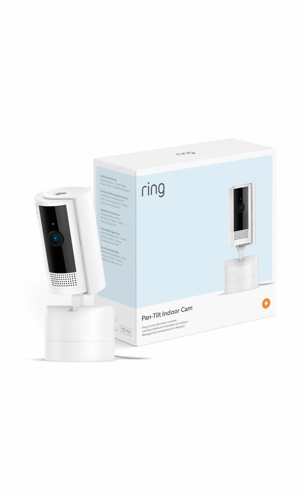 Caméra intérieure orientable Ring (Pan-Tilt Indoor Camera) | Caméra de surveillance des animaux, à prise, orientable à 360° et inclinable à 169° | Essai Ring Protect gratuit 30 jours