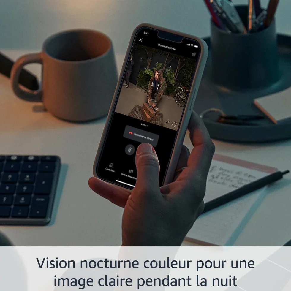 Sonnette vidéo Pro sans fil Ring (Battery Video Doorbell Pro) | Sonnette avec vidéo en plan moyen, détection de mouvements 3D, vision nocturne couleur et Wi-Fi