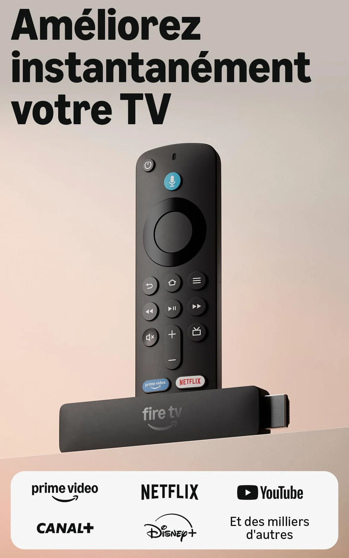 Amazon Fire TV Stick HD (nouvelle génération) : TV gratuite et en direct, télécommande vocale Alexa, alimentation via votre TV, configuration facile, trouvez vos séries plus rapidement avec Alexa+