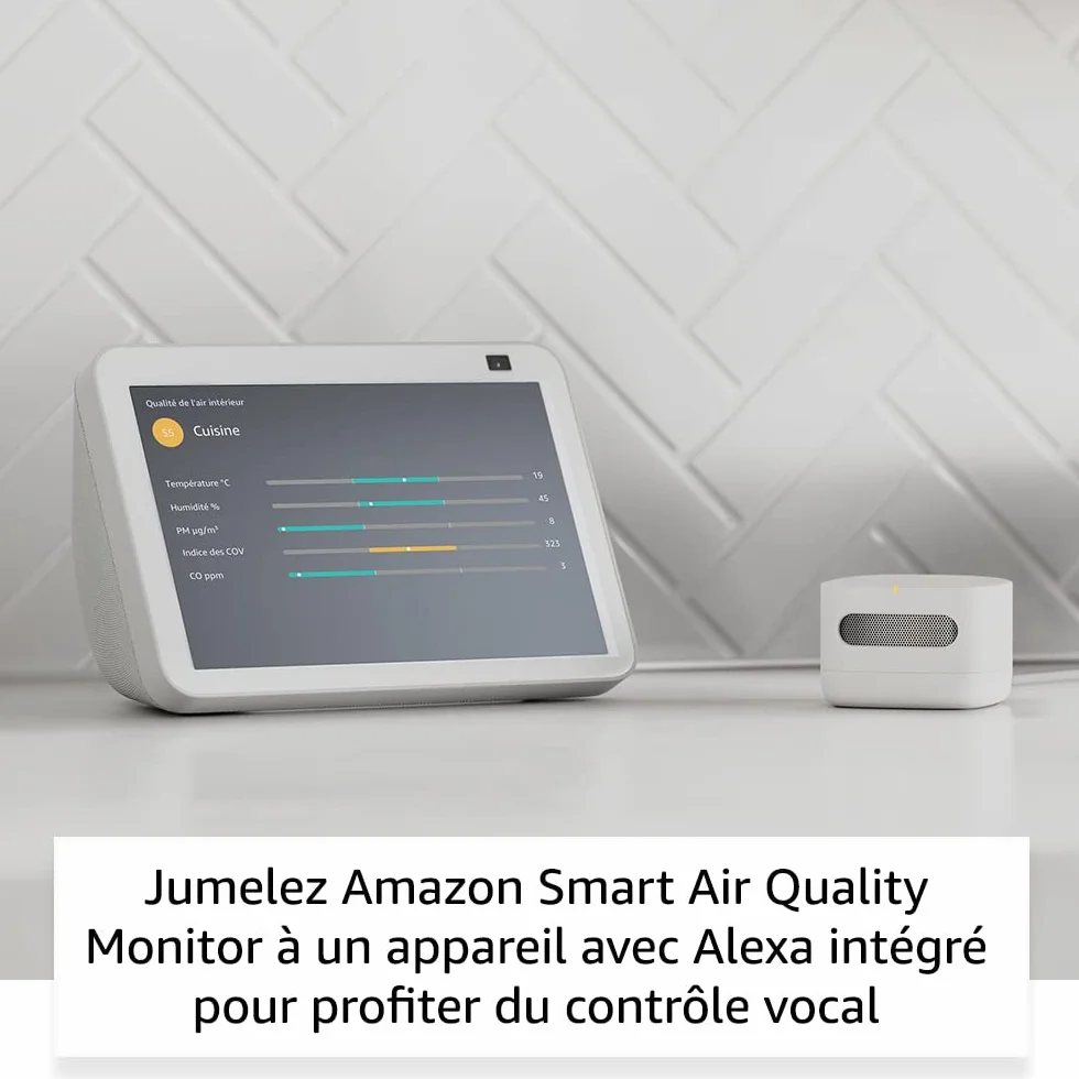 Amazon Smart Air Quality Monitor (Nouvelle génération) | Moniteur de qualité de l'air connecté Amazon | Découvrez la qualité de l'air | Fonctionne avec Alexa