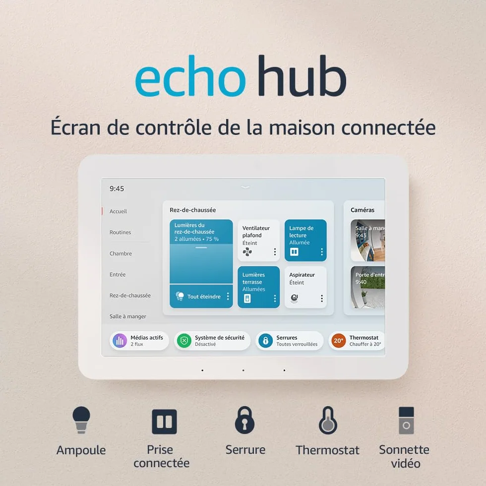 Echo Hub (Nouvelle génération) | Écran de contrôle de la maison connectée 8", avec Alexa | Compatible avec des milliers d'appareils